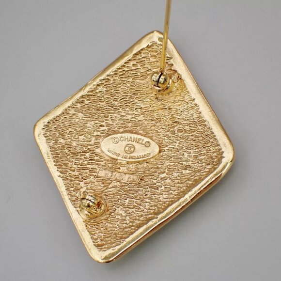 CHANEL CC Logo Pin Brooch Diamond Shape Gold France Vintage Accessory - Picture 2 of 7
